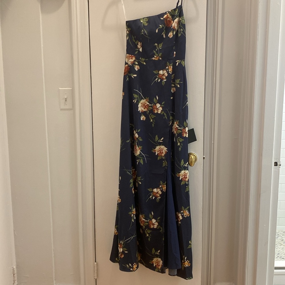 Navy and floral one shoulder dress